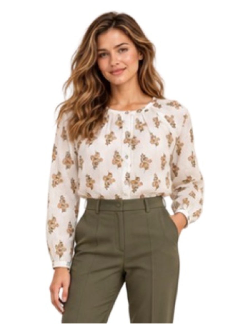 NWT RACHEL Rachel Roy Floral 100% Linen Raglan Sleeve Blouse XS